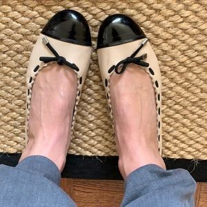 Bally leather ballet flats , black pattern toe and heel back.